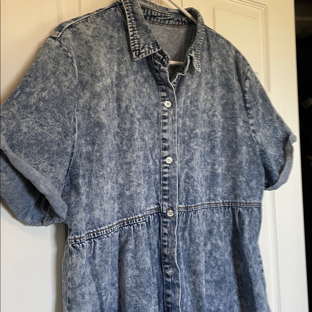 Women’s XL short-cuffed sleeve, button-down, tiered denim midi dress acid washed - Picture 7 of 10